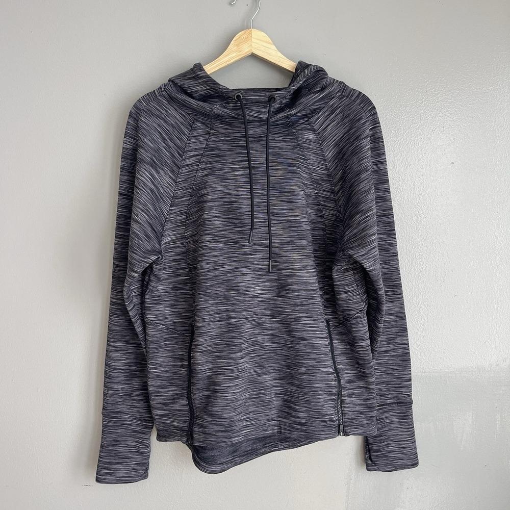 Athleta Women's Gray Space Dye Hoodie Thumbholes Zip Pockets Stretch Running S